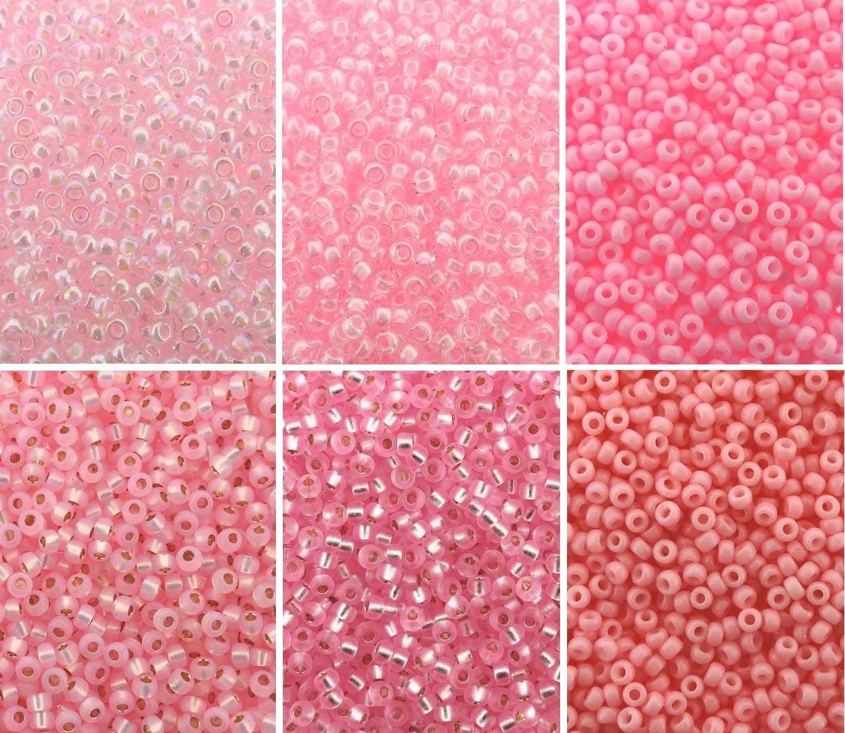 Pink Collection - 6 Color Mix Miyuki Round Rocaille Seed Beads Size 11/0, Each in 8.5 Gram Tube