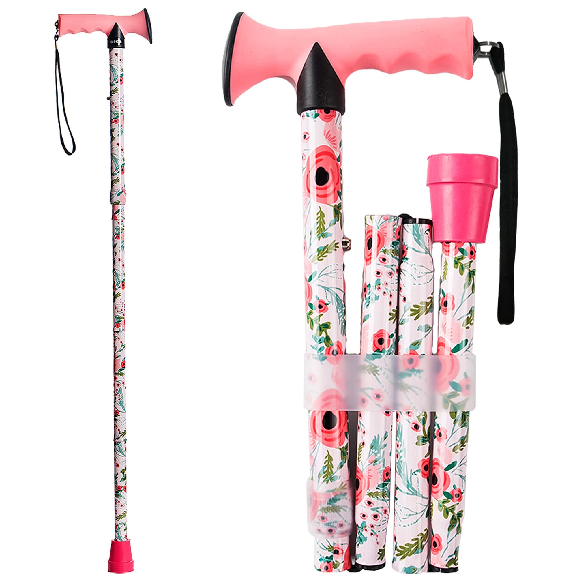 Walking Cane for Men and Women, Foldable Floral Lightweight Adjustable Portable for Folding Canes, Comfortable T-Handle for Seniors Adults
