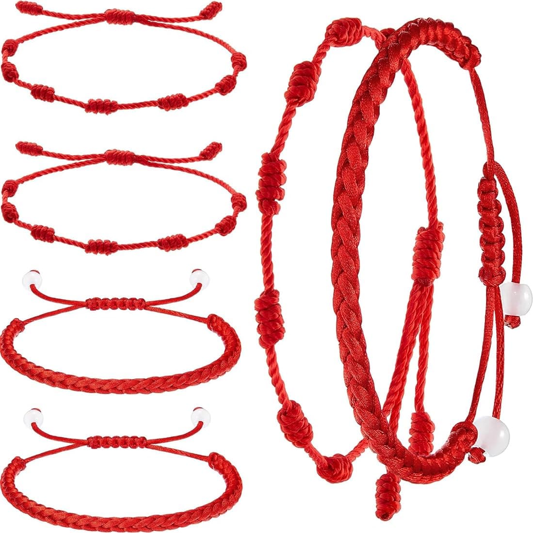Chinese Red String Bracelets for Blessing Good Lucky, Adjustable Braided Red Cord Bracelet Knot String Bracelet Amulet Jewelry Gift for Protection Luck Friendship Wealth, Style B - 6 Pack