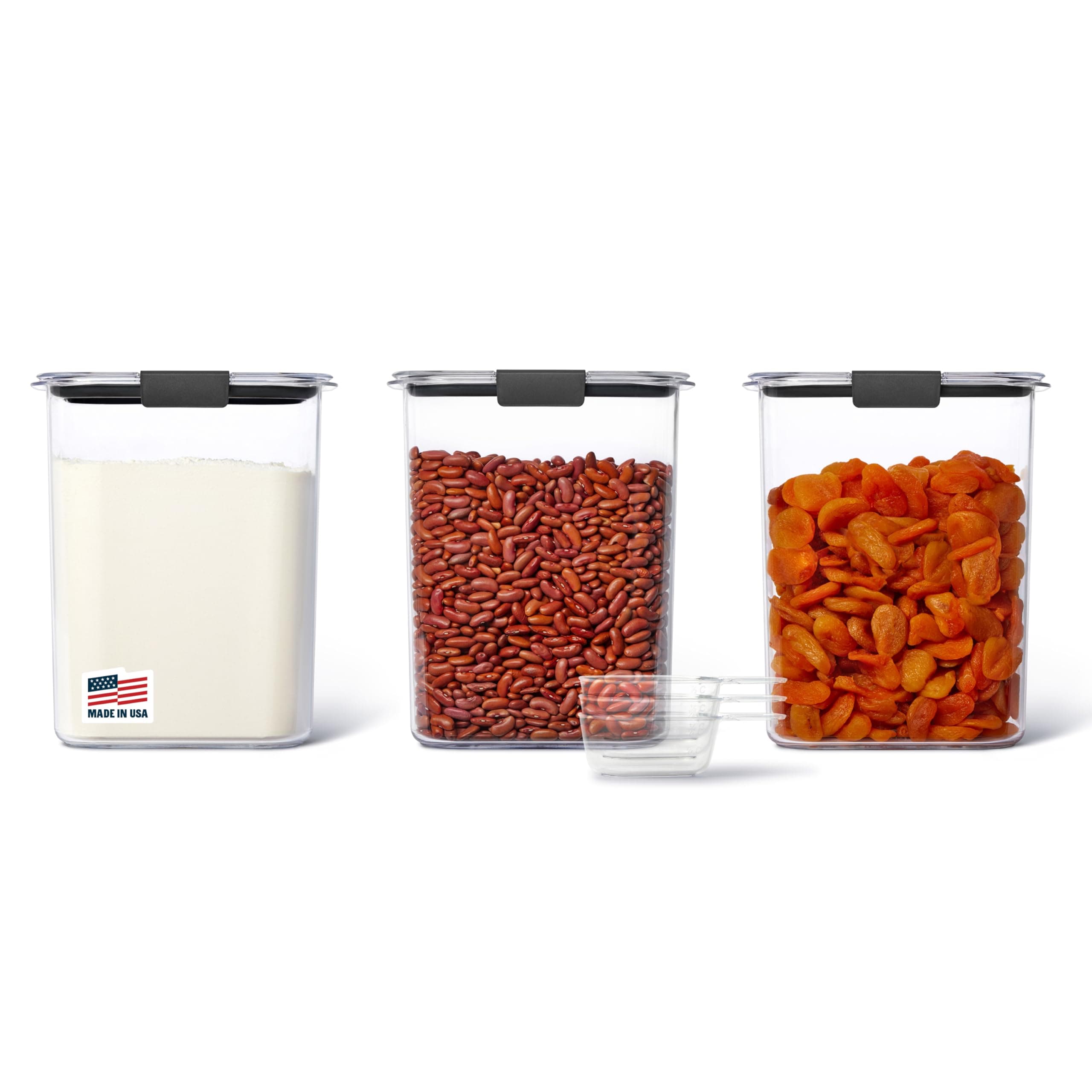 Rubbermaid Brilliance BPA-Free Food Storage Containers with Lids, Airtight, Kitchen and Pantry Organization Set, Includes 3 Containers and Scoops, Clear, 16 cups
