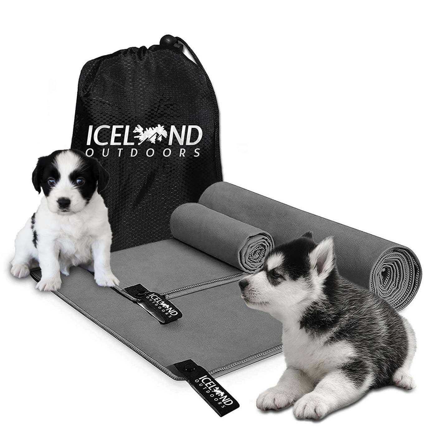 Dog Towels for Drying Dogs (2 Pack) 1 Large &1 Small, Microfiber Quick Drying Towel Grey