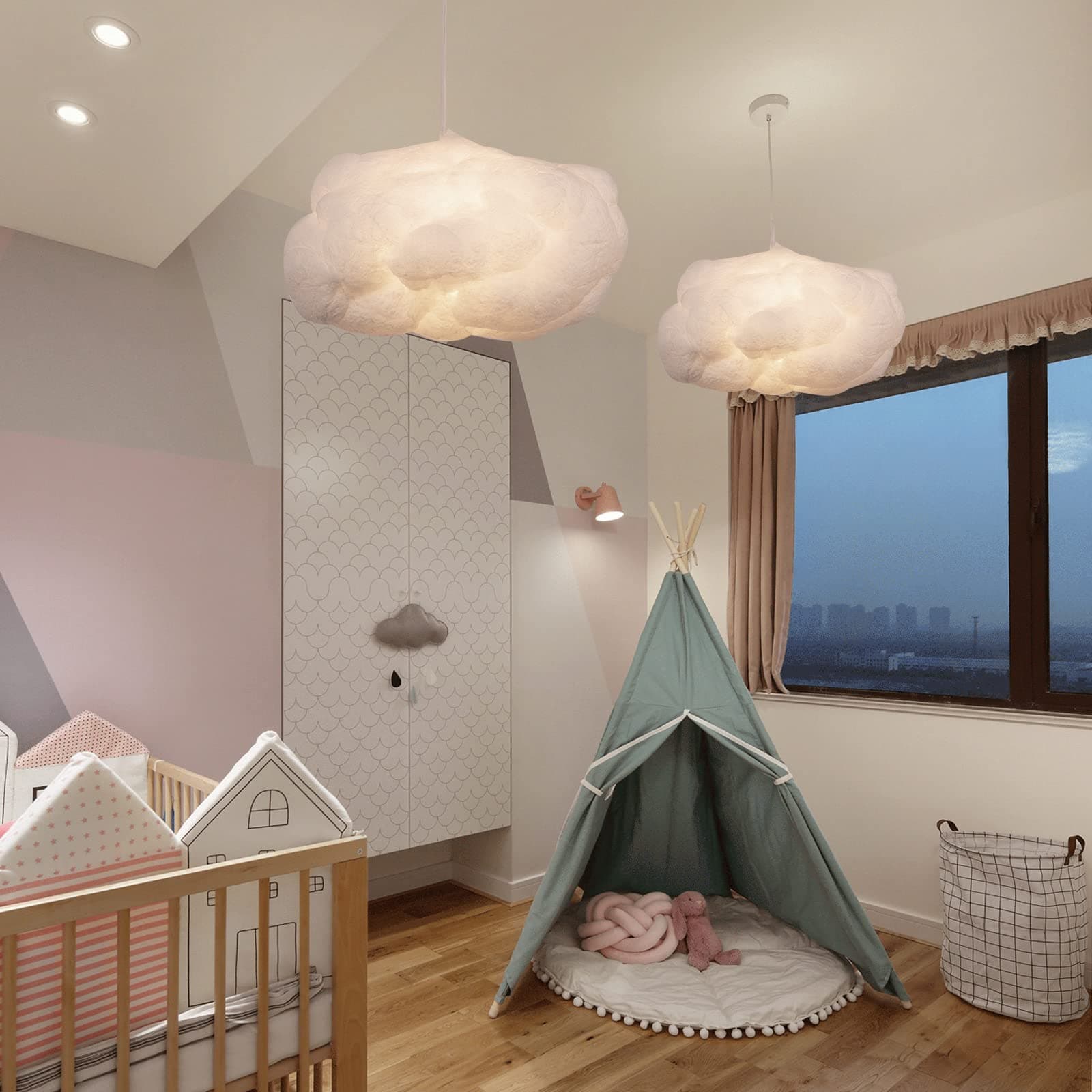 1-Light Cloud Pendant Lighting,Modern Fluffy Cotton Chandelier Ceiling Light Fixture for Children Girls Kids Living Room White-13.75in