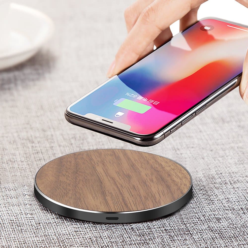 MackOn Bamboo 10W Qi Wireless Charger with Metal Base for Mobile(Walnut)