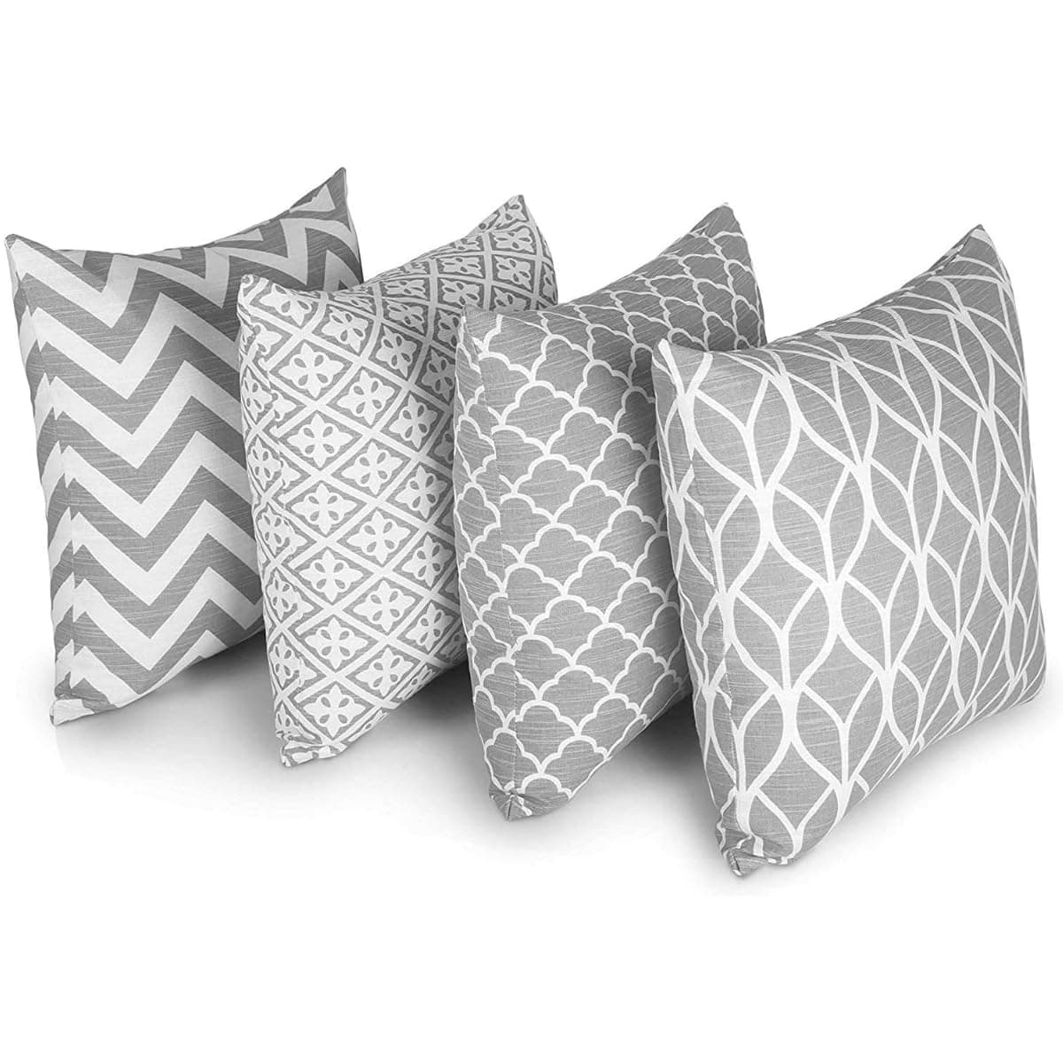 Penguin Home Set of 4 Cushion Covers 45cm x 45cm Double Sided Square Pillow Covers 100% Cotton & Invisible Zipper Pillow Cases for Living Room, Bedroom, Sofa, 18x18 Inch (Grey)