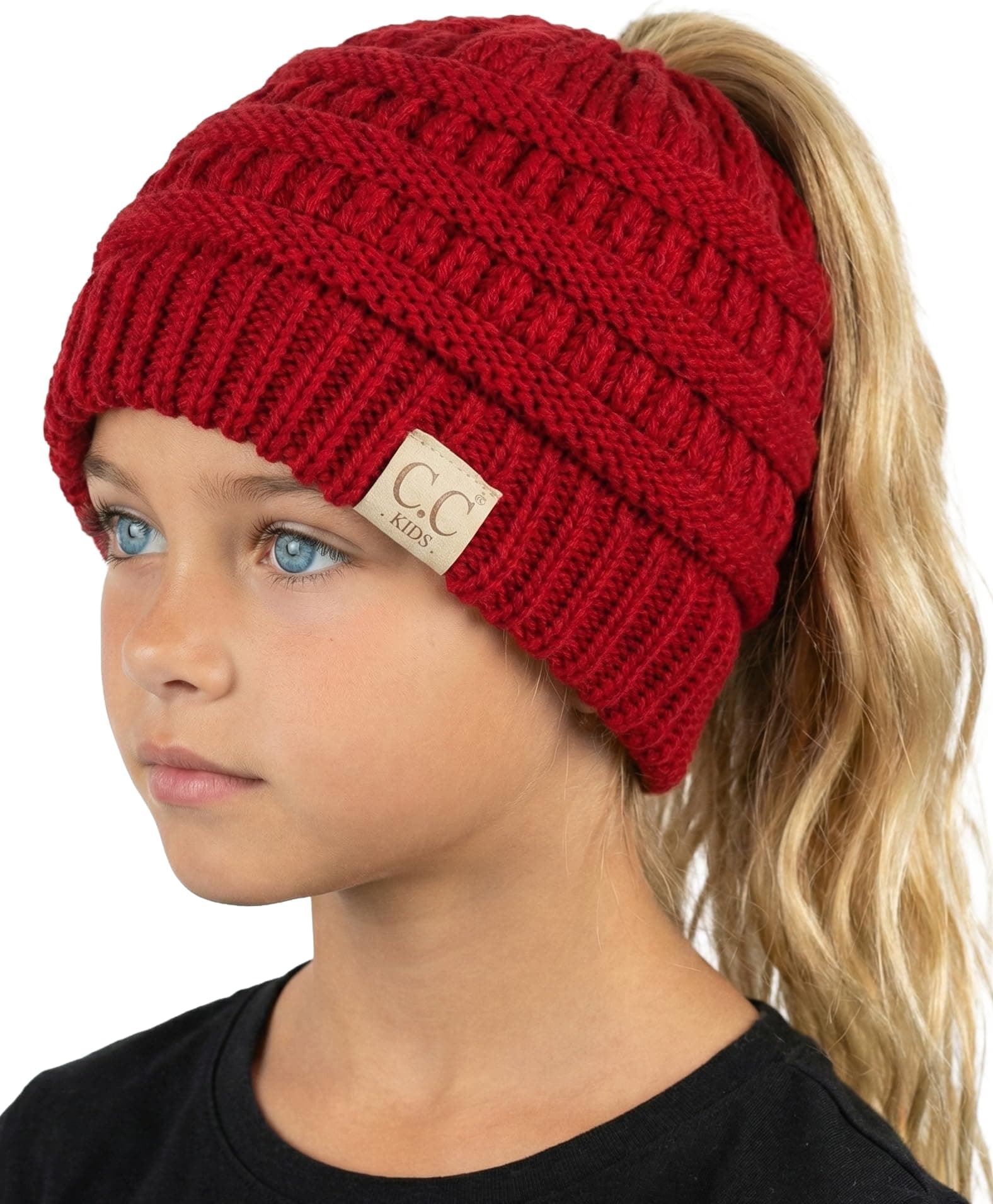 Toddler Girl Ponytail Beanie – Girls Winter Hat, Messy Bun Pony Tail Beanies Ages 2–7, Warm Knit Cap Stretch Fit