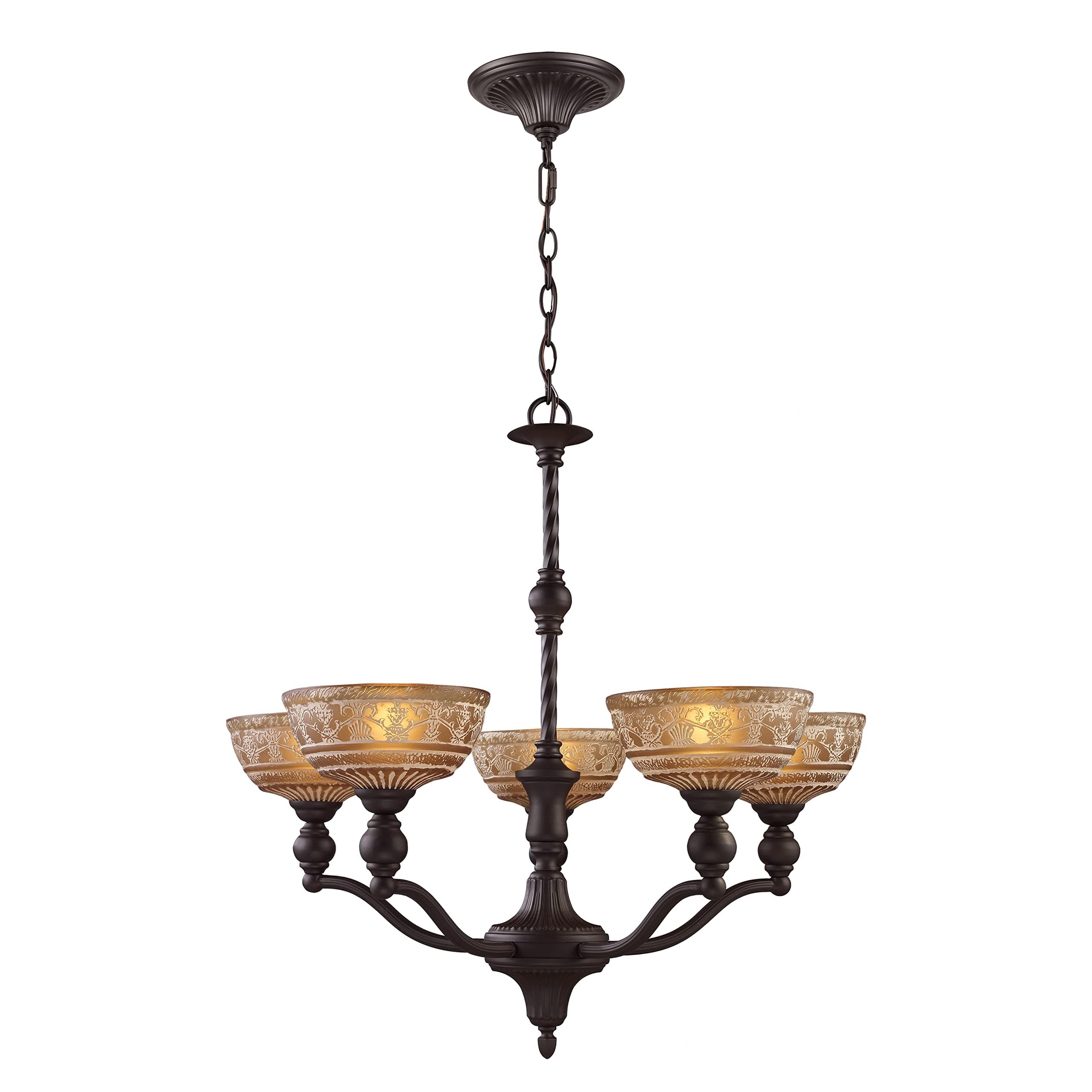 Elk Home Norwich 5-Light Chandelier - in Oiled Bronze Finish, with Amber Glass, Traditional Style