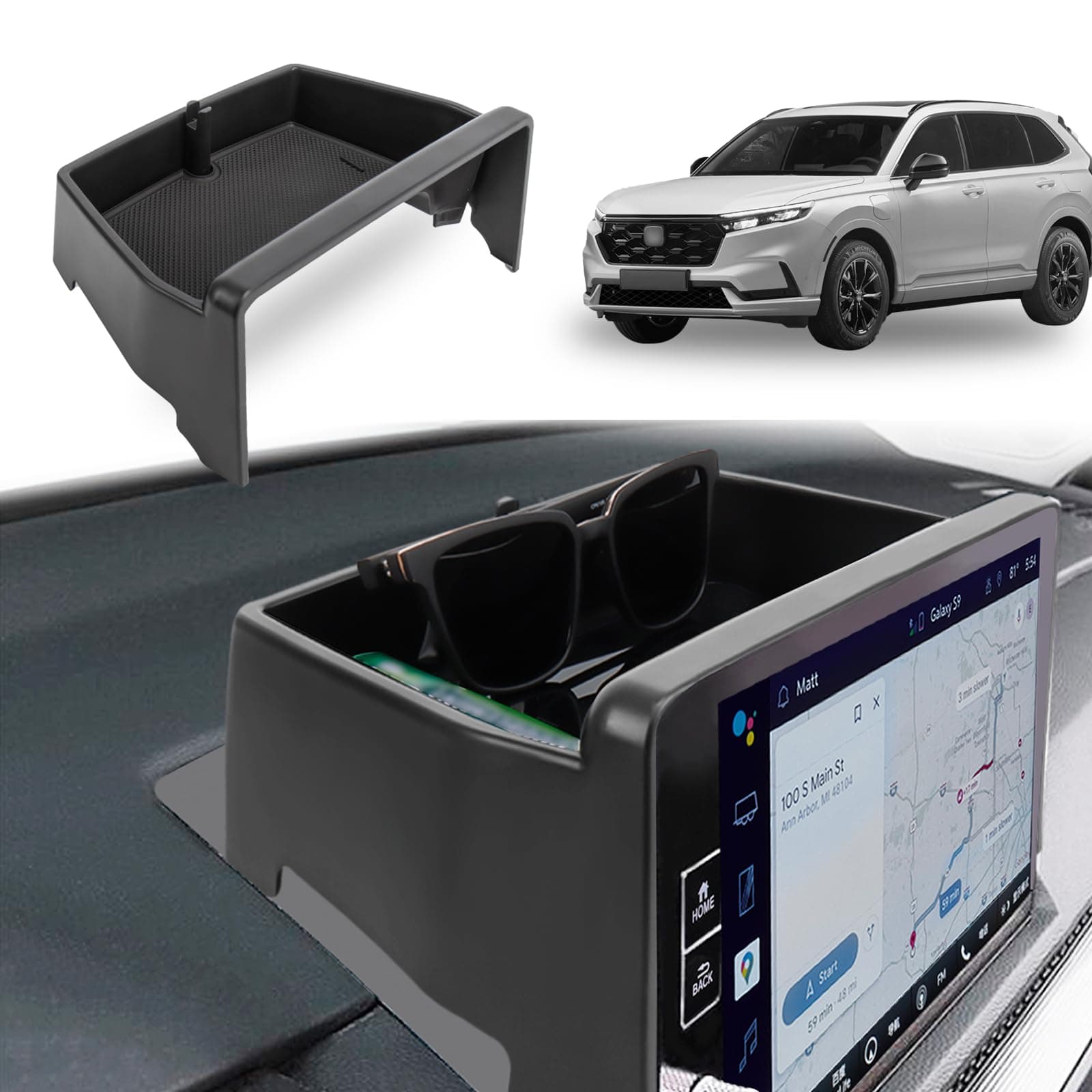 Neepiar Center Console Organizer Compatible with 2023 2024 2025 Honda CRV EX-L/Sport-L Hybrid Dashboard Tray Interior Insert Accessories Behind Screen Black (ONLY Fit 9 Inch)