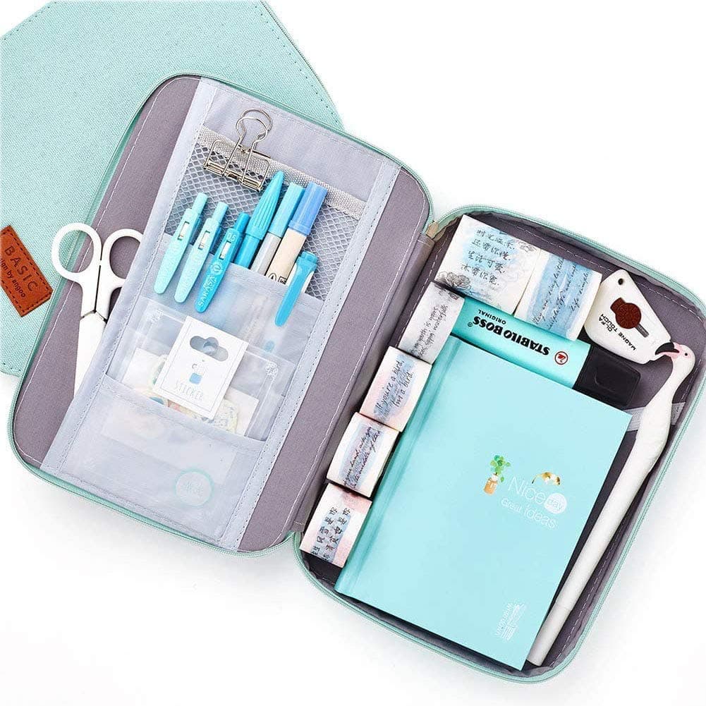 Shager 1 x Pencil Case Pink Large Pencil Case for Girls Teenagers 3 Compartments, Large Capacity Notepaper Pouch Linen, 20 x 11 cm 7.8 * 3.2 * 2 inches grey