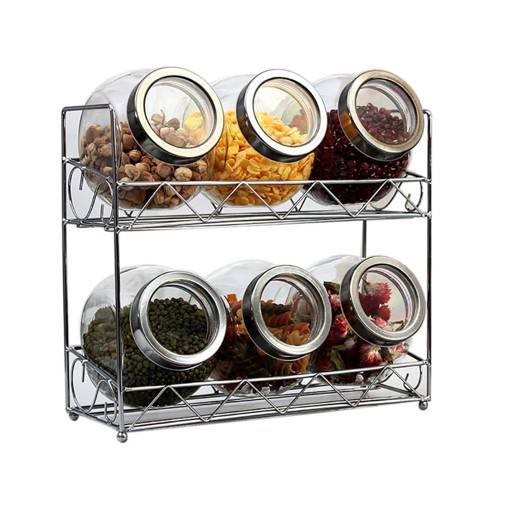 Kitchen oil Merps Glass Condiment Dispenser Bottle Suits, Moisture Waterproof The Lid Can Be Rotated (Including Stainless Steel Shelves)