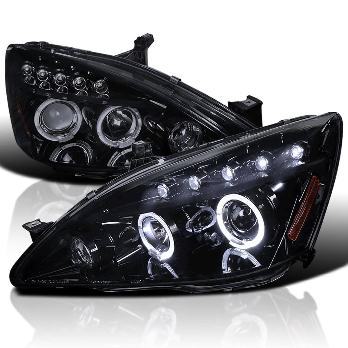 SPEC-D TUNING Halo Projector Headlights Glossy Black Housing Smoke Lens Compatible with 2003-2007 Honda Accord 2/4Dr, Left + Right Pair Headlamps Assembly