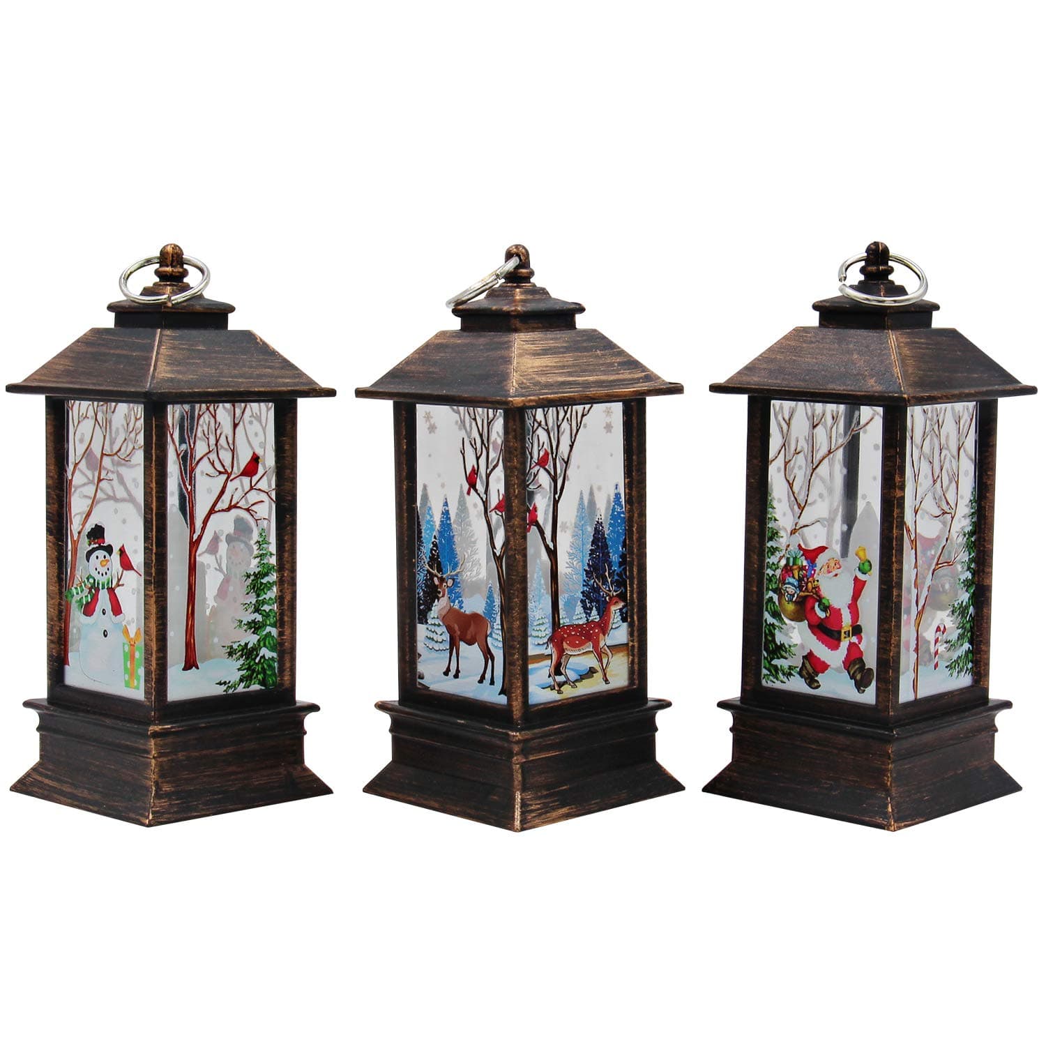 3 PCS Christmas Decoration Lamp Simulated Flame Candle Night Light Santa Claus Snowman Elk Hanging Lamps - Battery Included