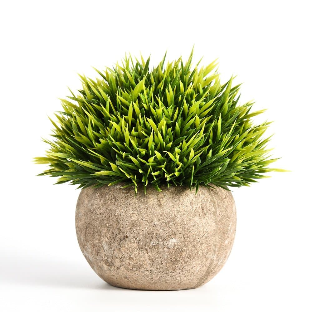 5 Inch x 5 Inch Artificial Plant Potted Green Grass Indoor Retro Fake Plant for Bedroom Home Decor Mini Pot Plant