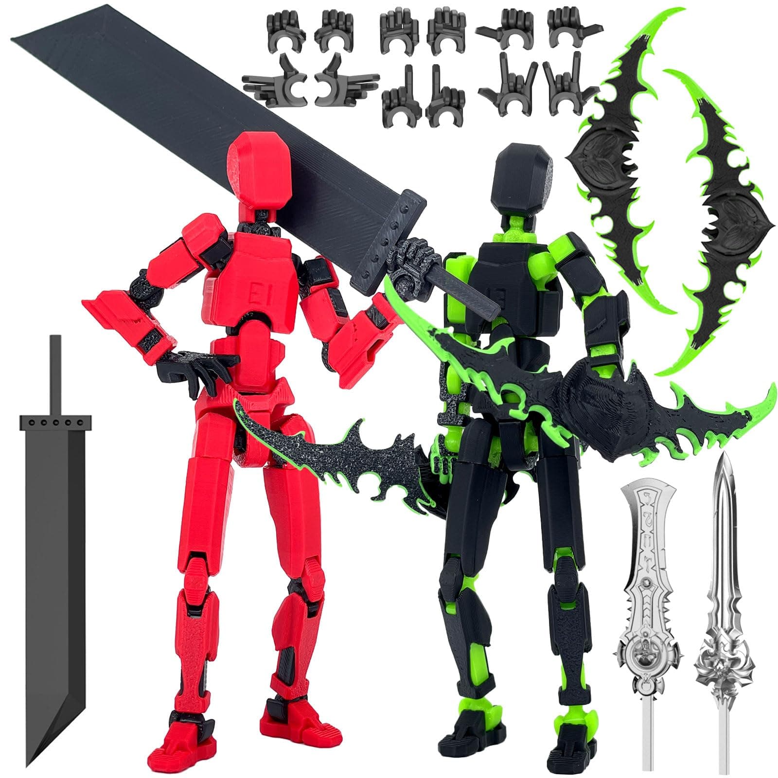 (Assembly Completed) T13 Titan 13 Action Figure Set, Robot Action Figure 3D Printed robo 13 Lucky 13 Articulated, Dummy Gift for Collectors Desktop Decorations, Black Green/Red Black