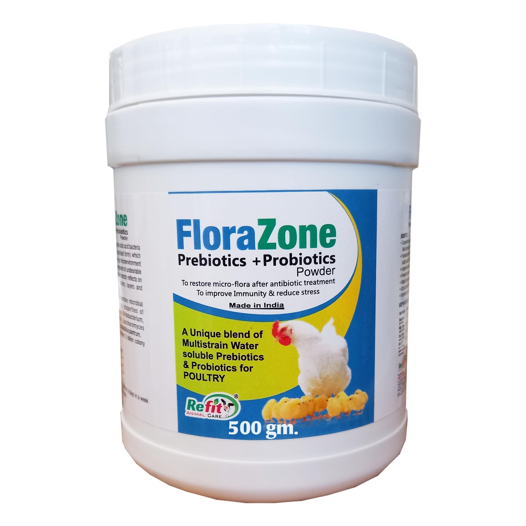- REFIT ANIMAL CARE Prebiotics and Probiotics Powder for Poultry, Chicken, Hen, Chicks, Broilers and Birds, 500 gram, Florazone