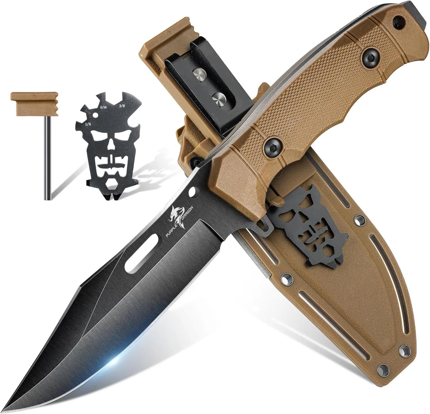 Fixed Blade Knife with Kydex Sheath Khaki Ergonomic G10 Handle, Gifts for Men