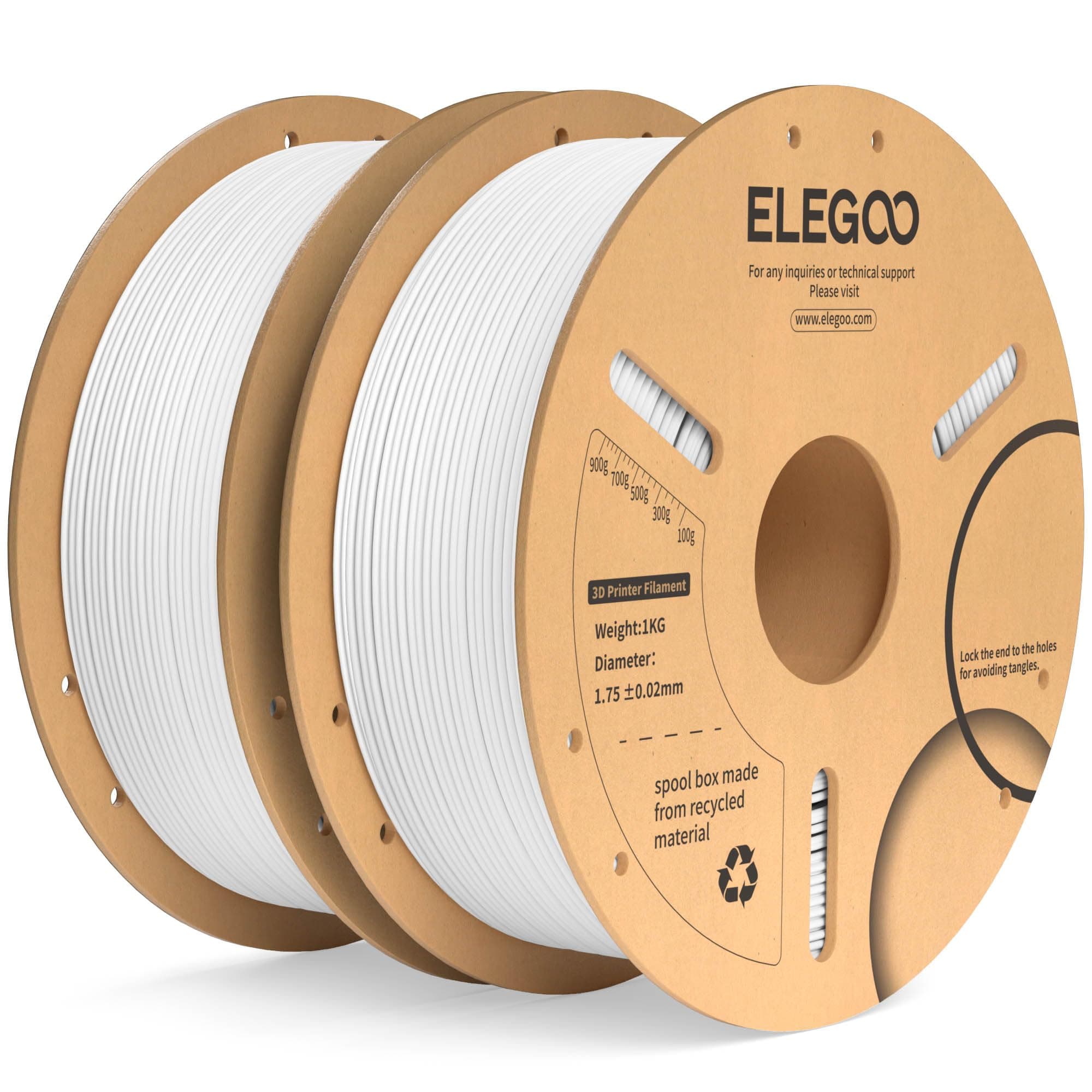 – ELEGOO PLA+ Filament 1.75mm White 2KG, PLA Plus Tougher and Stronger 3D Printer Filament, Dimensional Accuracy +/- 0.02mm, 2 Pack 1kg Cardboard Spool(2.2lbs) Fits for Most FDM 3D Printers
