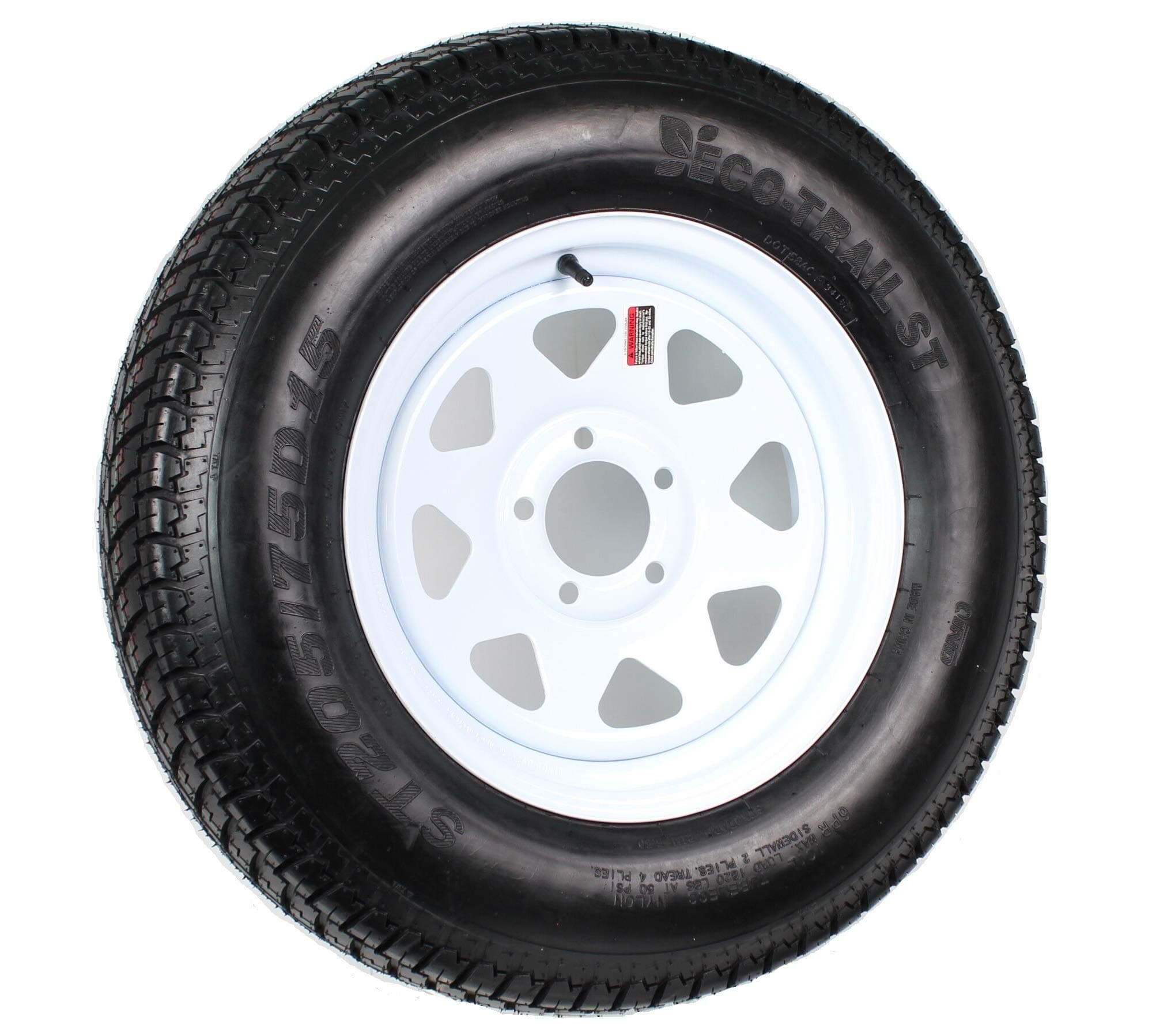 205/75D15 LRC 6 PR Bias Trailer Tire on 15" 5 Lug White Spoke Steel Trailer Wheel