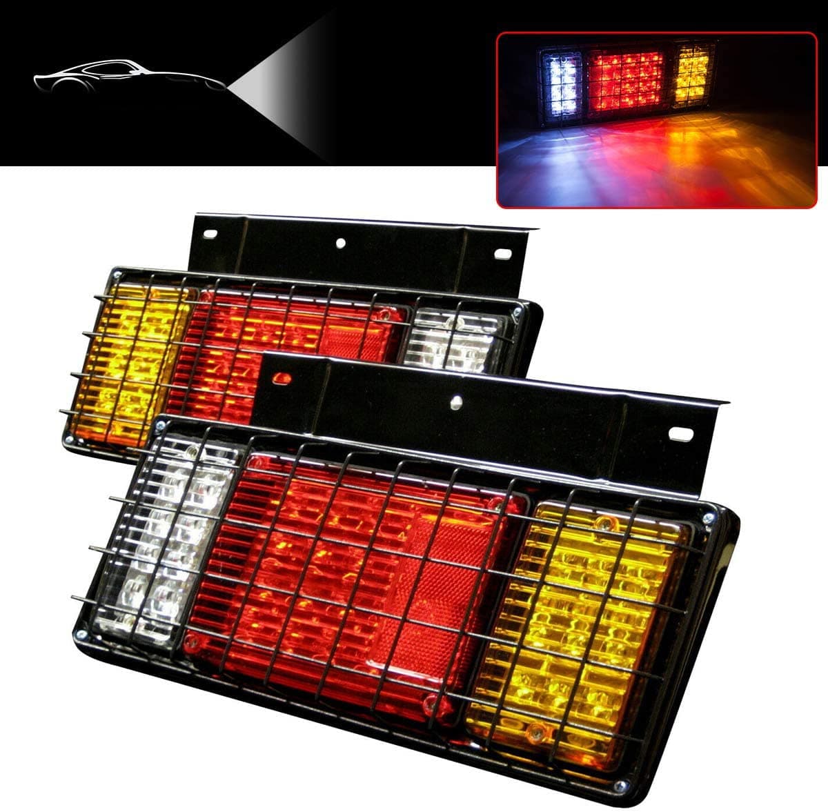 LIMICAR 2PCS 40 LED Trailer Tail Lights Kit with Iron Net Protection Turn Signal Brake Reverse Running Lights LED Tail Taillight Light Assembly for Isuzu NPR NPR-HD NRR NQR NKR NHR FSR FRR Truck