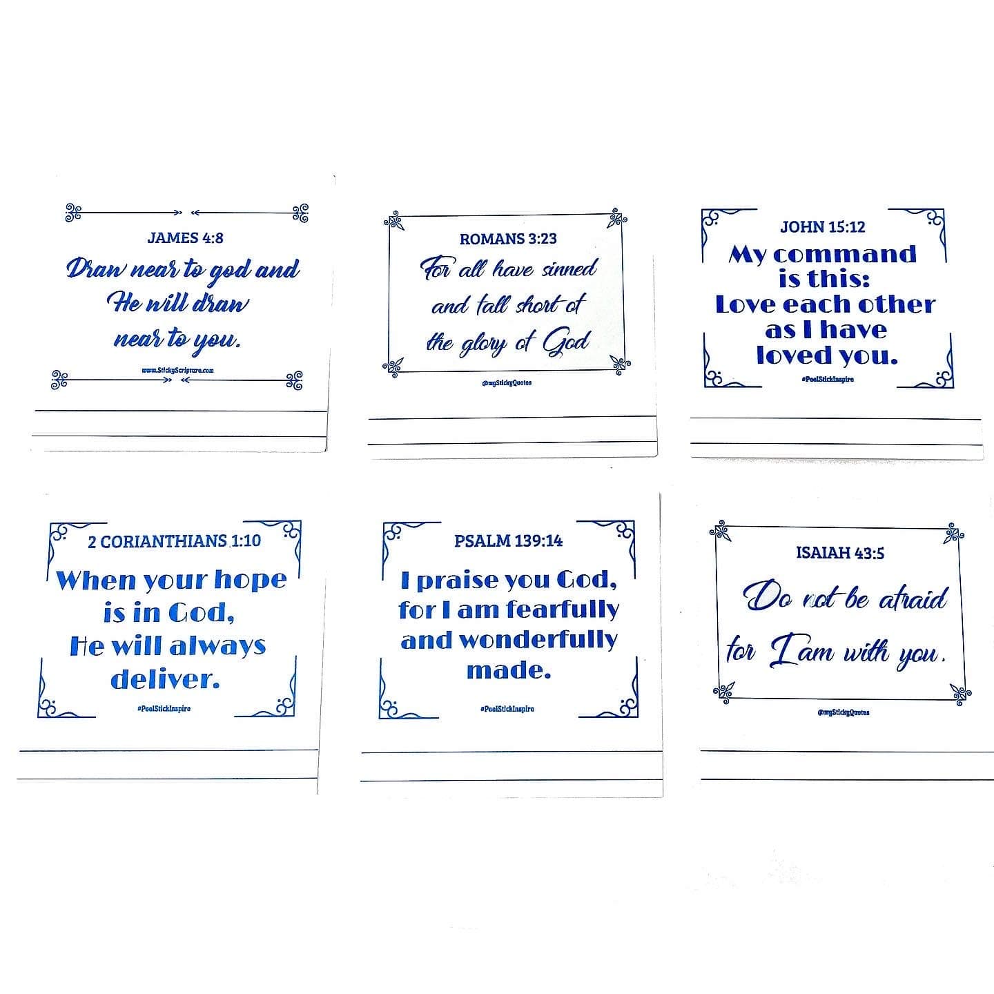 Study Bible Sticky Notes - Scripture Notes for Prayer & Inspirational Reminders - 2 Pads 50 Sheets/Pad - White Notes Blue Text V3