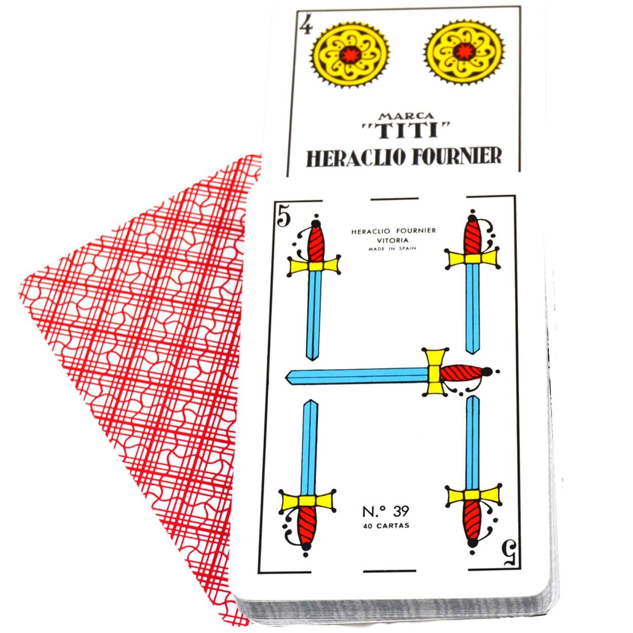 Deck of 40 Fournier Spanish Playing Cards Catalan Face Titi #39 Cello Case - Red