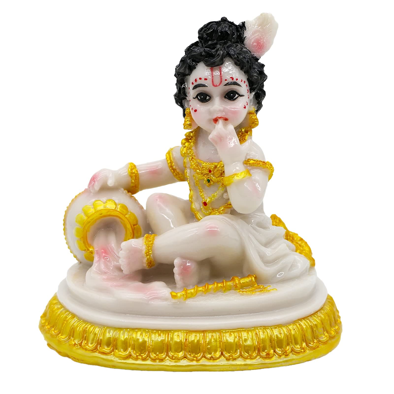 alikiki Indian God Baby Krishna Statue - 4.1" H Handmade Hindu Idol Krishna Figurine for Car Dashboard India Home Office Mandir Temple Pooja Item Murti Puja Product Diwali Gifts
