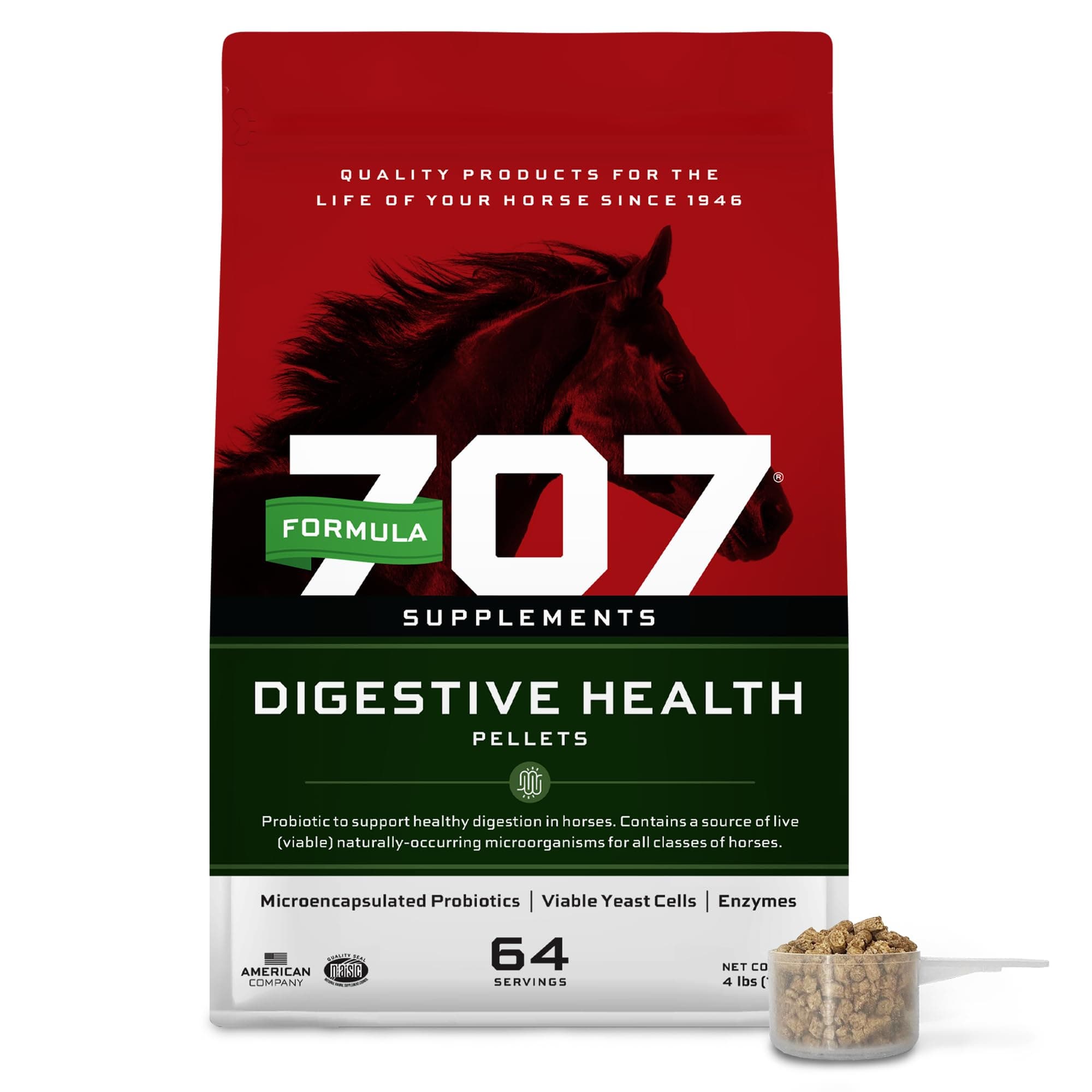 Formula 707 Digestive Health Equine Supplement, 4lb Bag – Probiotics, Prebiotics and Digestive Enzymes for Horses