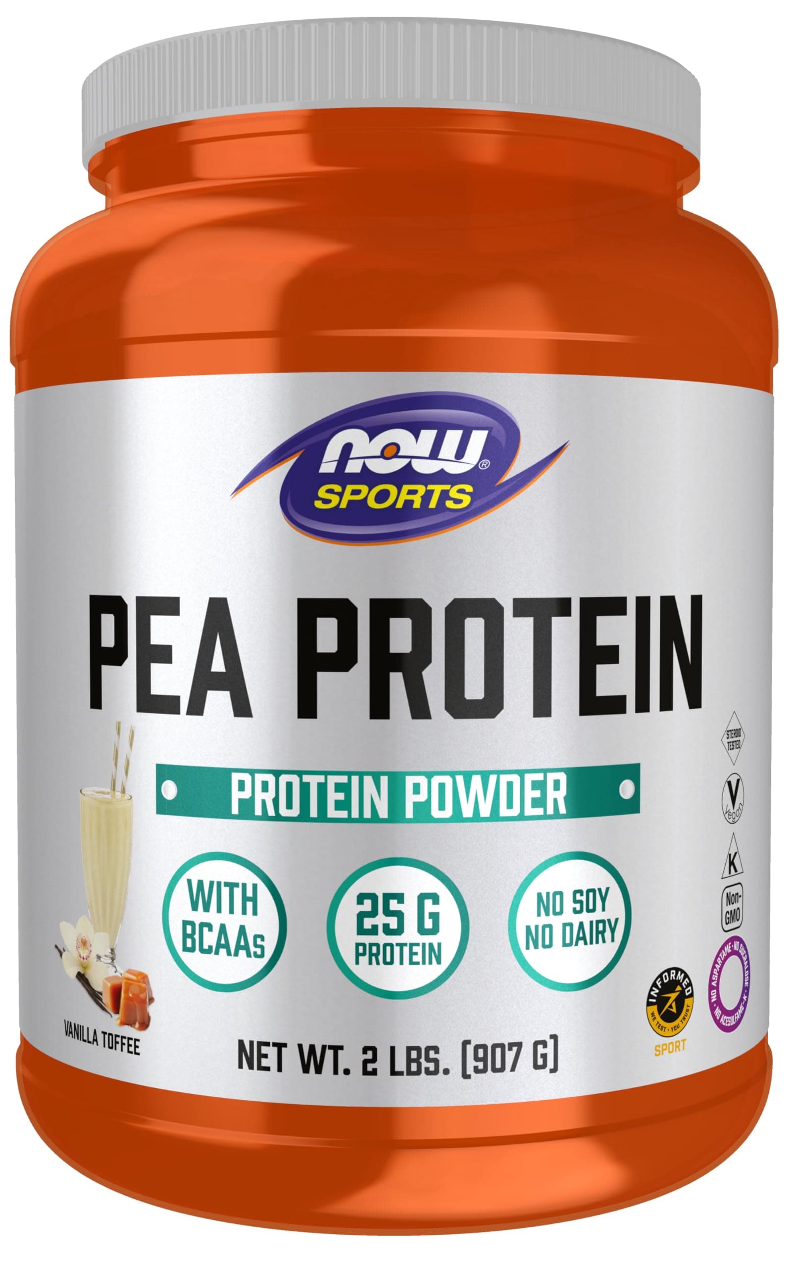 Sports Nutrition, Pea Protein 25 g With BCAAs, Easily Digested, Vanilla Toffee Powder, 2-Pound