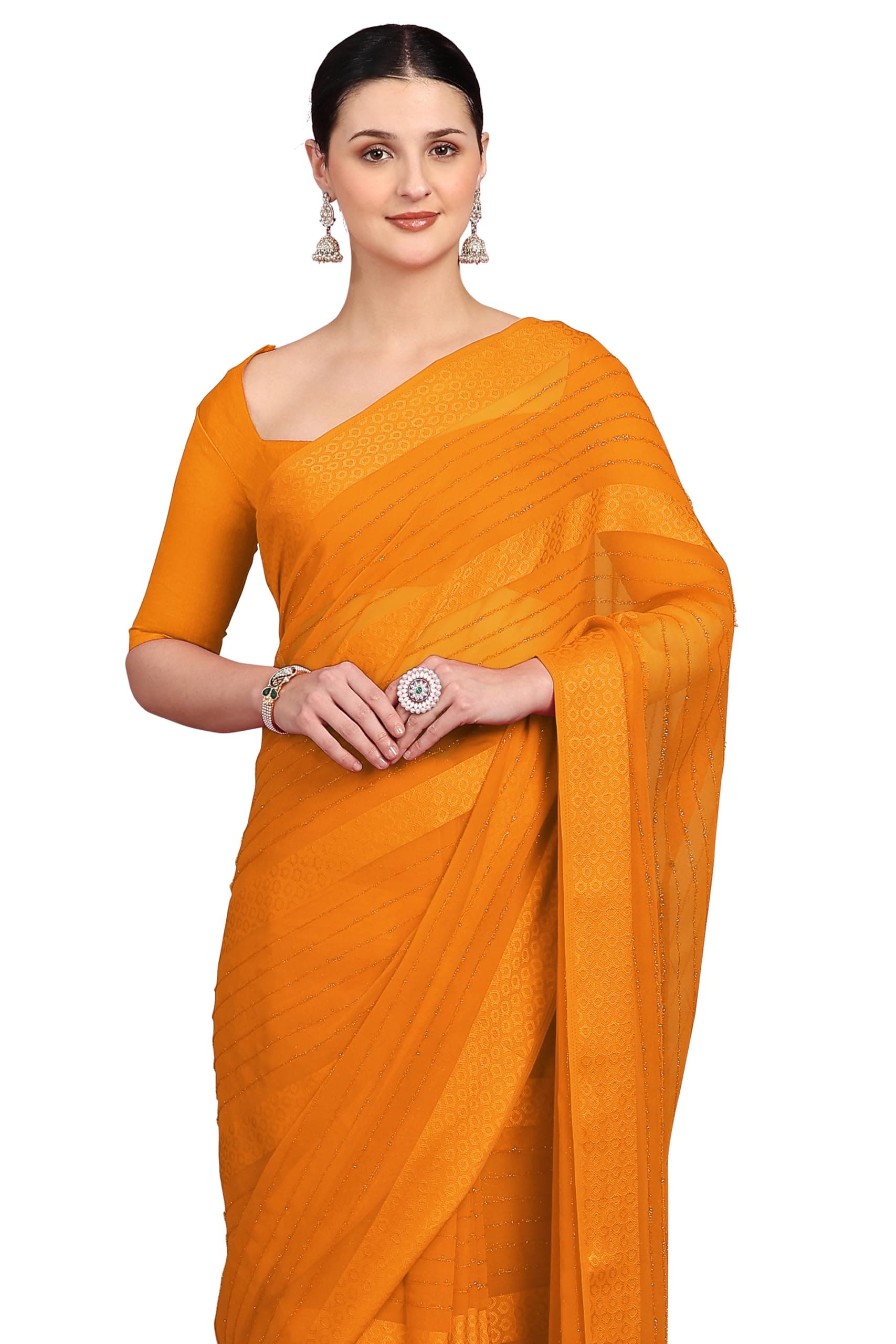 Women's Georgette Solid Saree with Blouse Piece