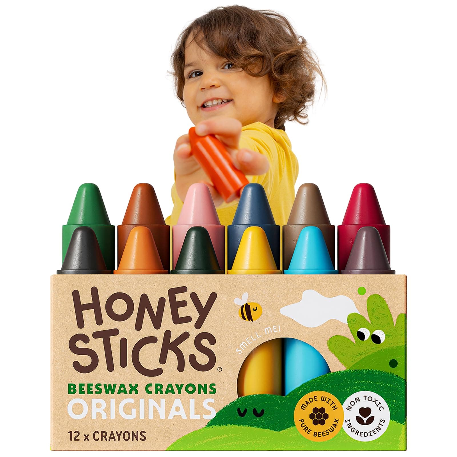 100% Pure Beeswax Crayons (12 Pack) - Non Toxic Crayons for Toddlers 1-3, Safe for Baby from 1 Year Old Plus, Handmade with Natural Beeswax and Food-Grade Colors, Eco Friendly