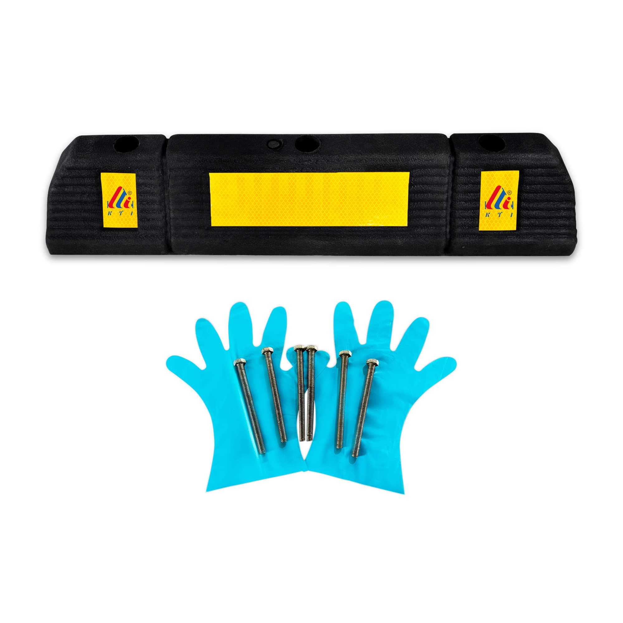 K T I® 600mm Rubber Wheel Stopper for Block Car Wheels to Control Damage With Installation Kit, Protect Vehicle Bumpers and Garage Walls (Including 3 Screw Superiority) (125Wx600Lx105H) Pack of 1