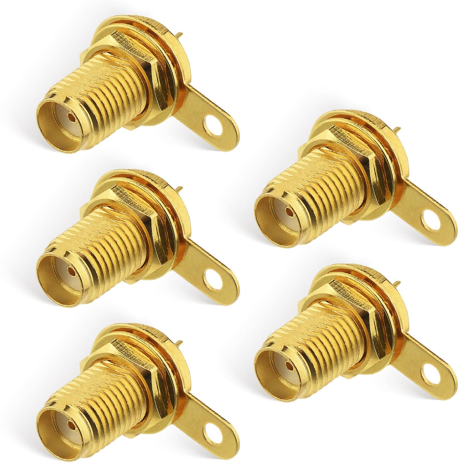 wlaniot SMA Female Connector SMA Coaxial Panel Mount Connector with Bulkhead Nut and Solder Cup Terminal 5pcs