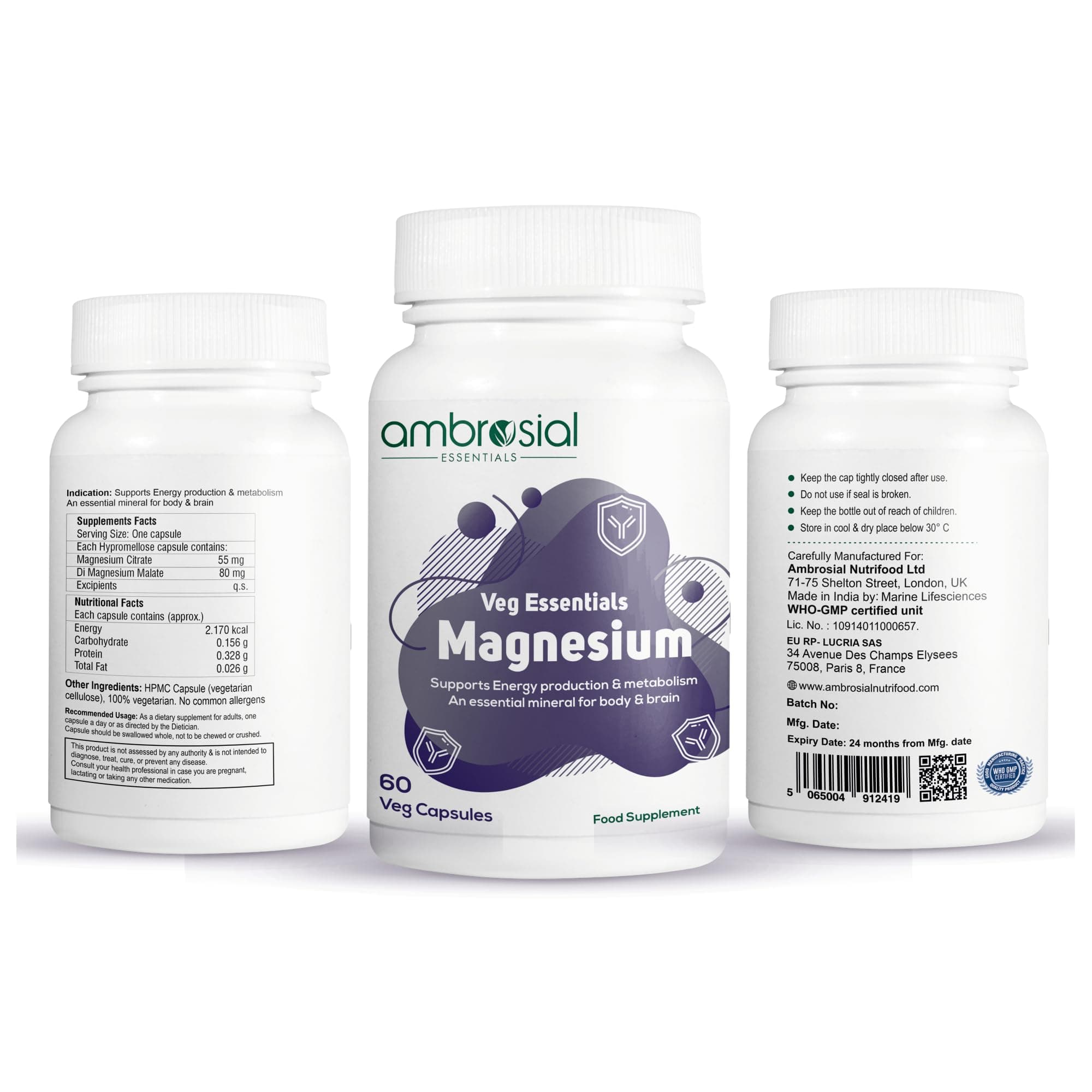 Ambrosial Magnesium Complex Food Supplement (Pack of 1-60 Capsules)