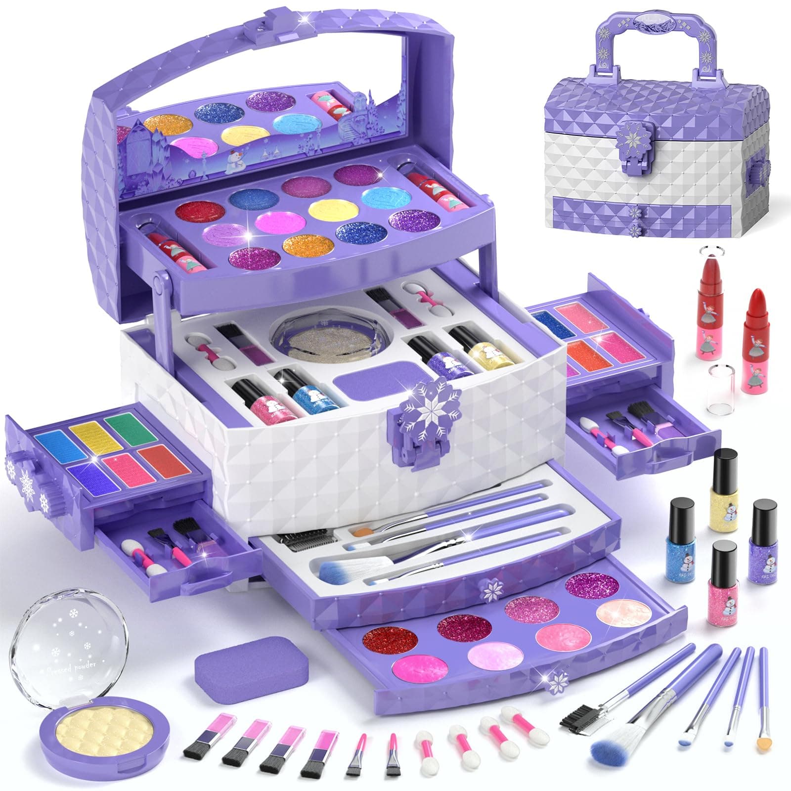 PERRYHOME Kids Makeup Set for Girl 56 Pcs Washable Real Cosmetic, Non-Toxic Frozen Toys Toddler Makeup Kit, 2026 New CPF Sustainable Materials Birthday Gift for 3 4 5 6 7 8 9 10 11 12 Year Old Girls