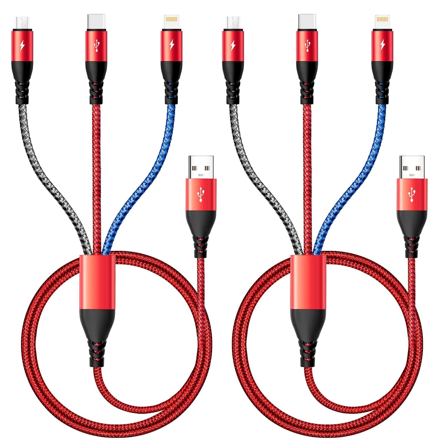 Multi Charging Cable [2Pack 4Ft] 3 in 1 Charger Cable Nylon Braided Fast Charging Cord Multi USB Cable Phone Charger Cord with Type-C/Micro USB/IP Port for Cell Phones,Samsung Galaxy,iPads,Tablets