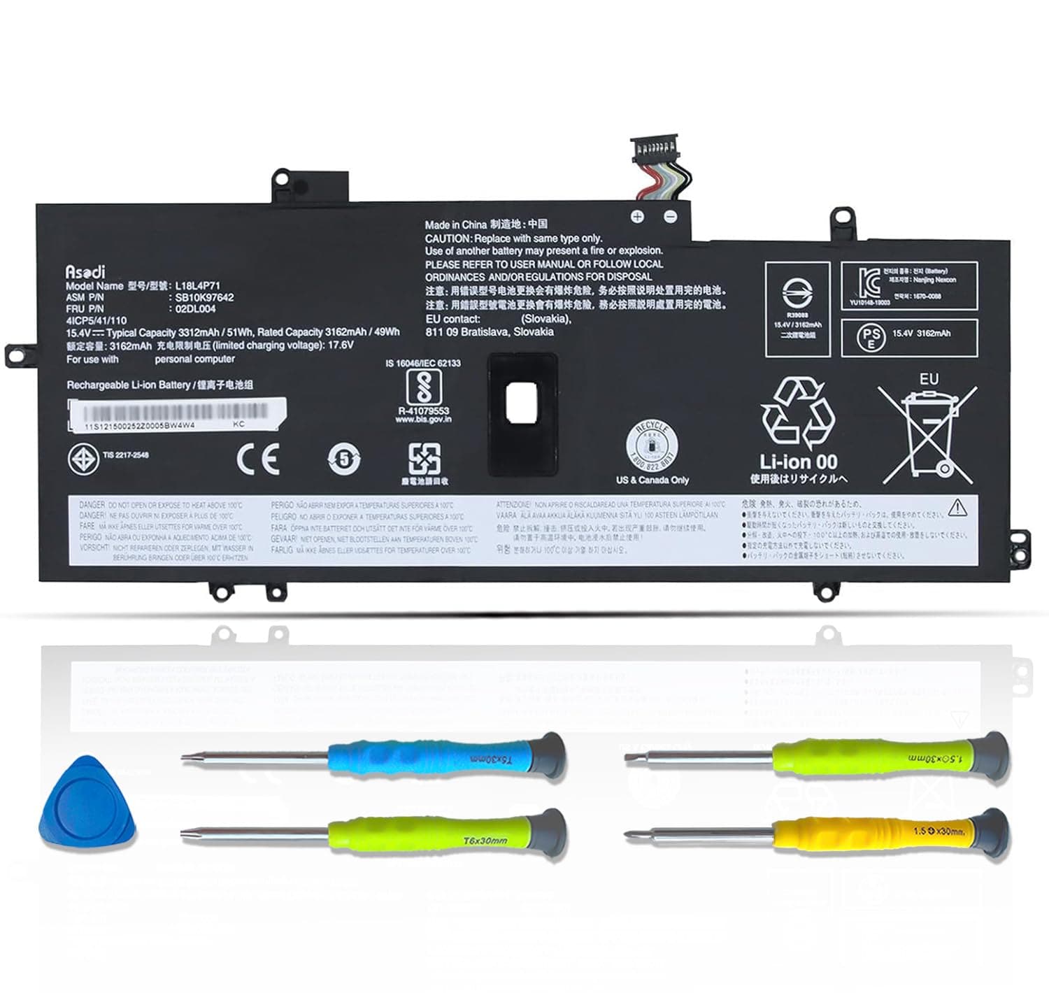 ASODI 51Wh L18L4P71 L18C4P71 L18M4P72 Laptop Battery Compatible with Lenovo ThinkPad X1 Yoga 4th 5th Gen / X1 Carbon 7th 8th Gen Series 02DL004 SB10K97642 02DL005 SB10K97643 02DL006 SB10K97644