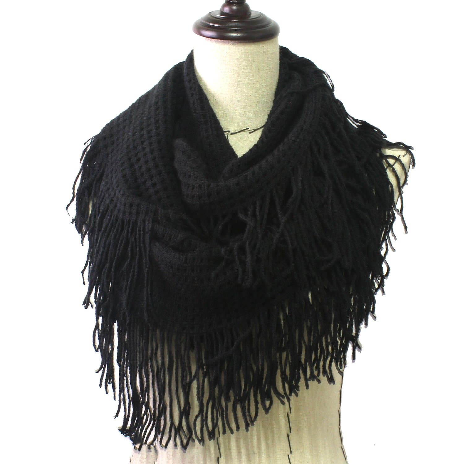 SCARF INFINITY FRINGE WINTER KNITTED STYLE 3175-14062310 BLACK