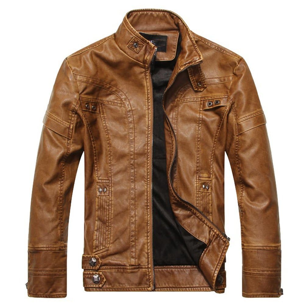 Men Moto Biker Leather Jacket with Long Sleeves Compressed T-Shirt(2 in 1)