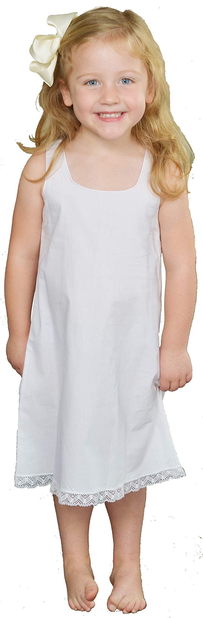 Little Girls White Cotton Slip Sleeveless Lace Trim 100% Cotton No Cling Girls Short Slip