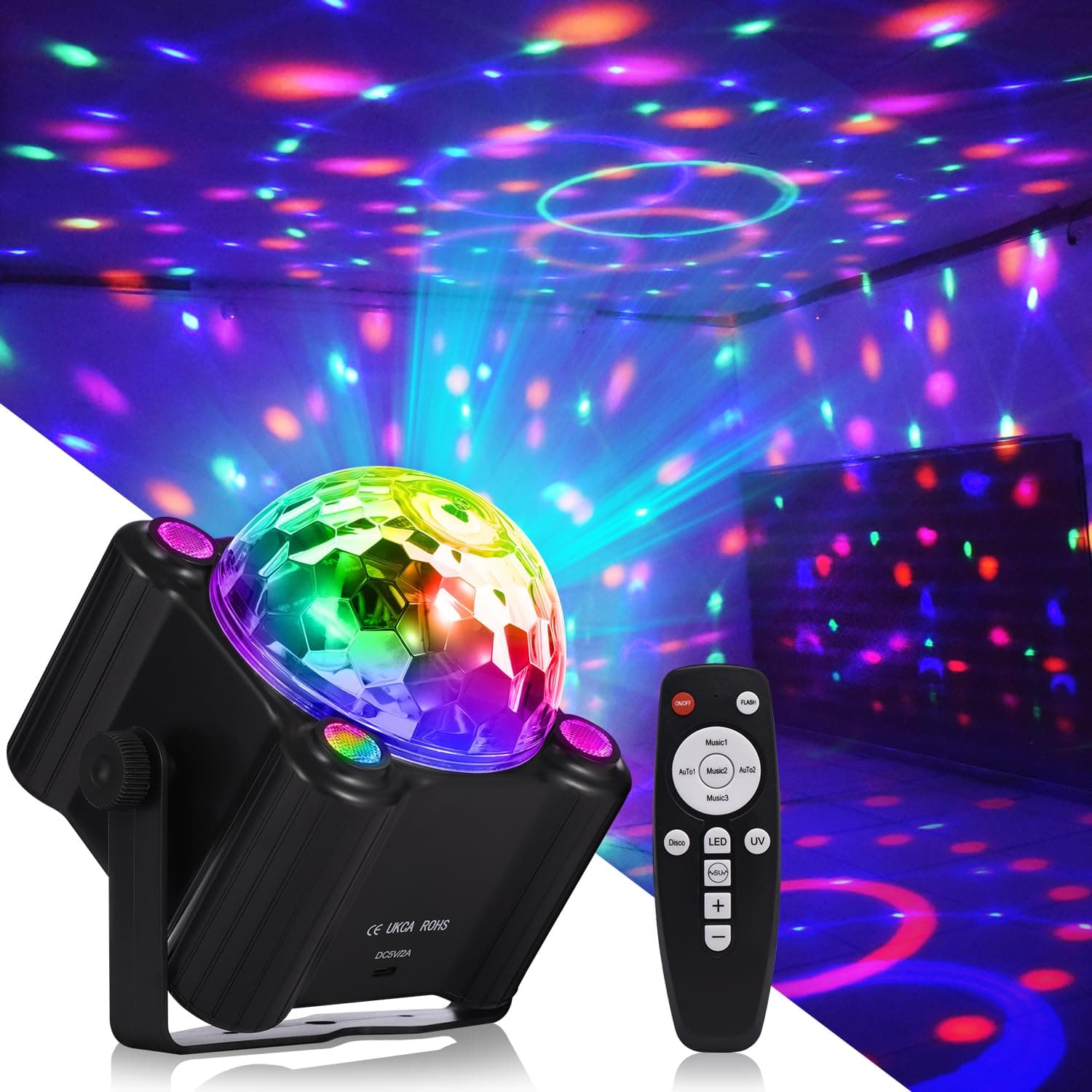 Party Lights Disco Ball Light,Dj Disco Light Sound Activated LED Light 6 Colors for Home Room Dance Parties Birthday Karaoke Halloween Christmas Wedding Show Club Decorations