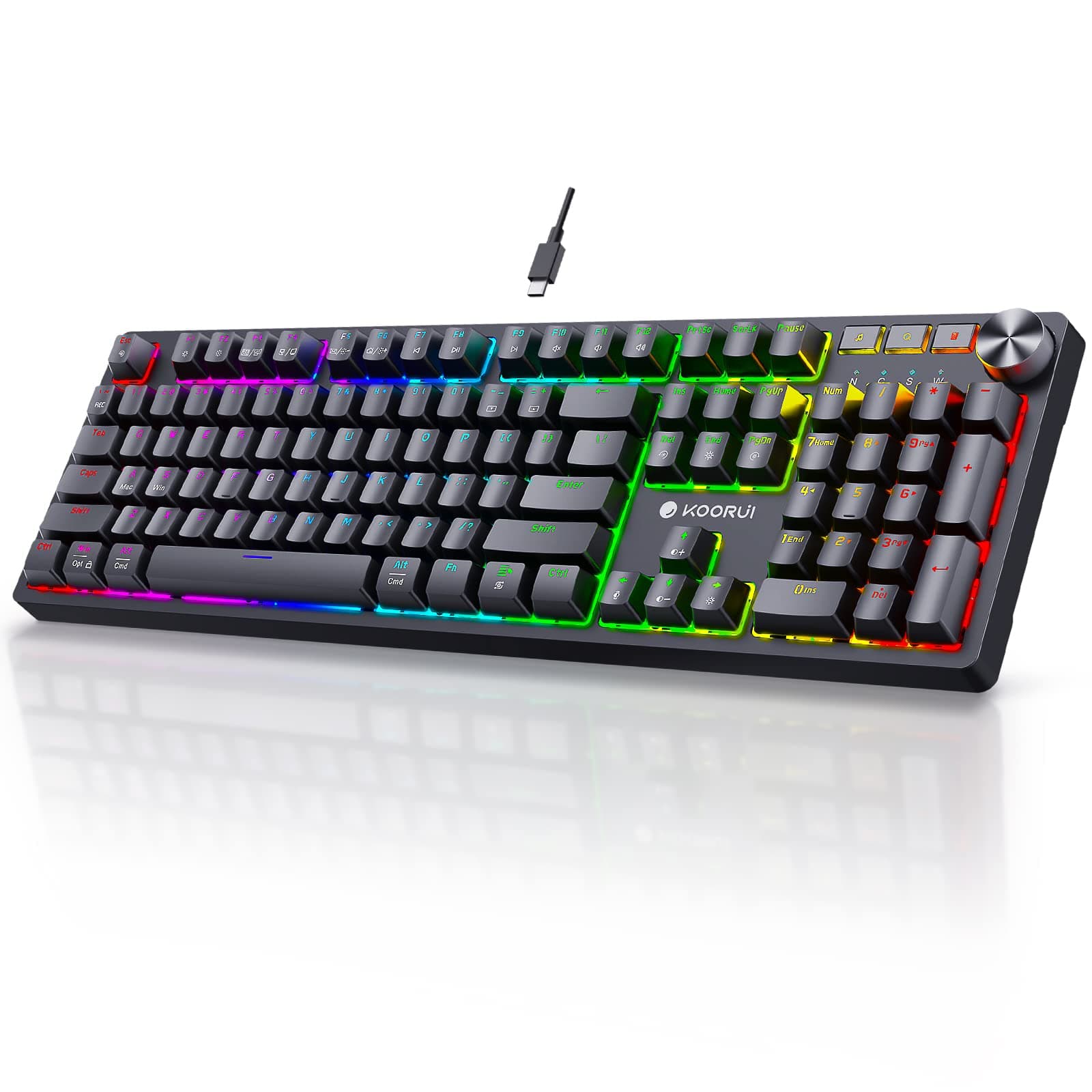 KOORUI Gaming Keyboards,104 Keys Full Size Mechanical Keyboard Wired 26 RGB Backlit with Red Switch Gamer Keyboards for Windows MacOS Linux