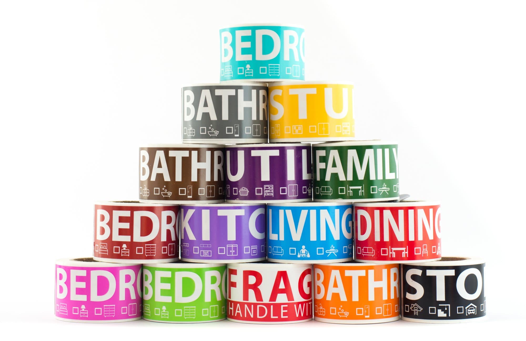 750 Home Moving Labels for 4 Bedroom House. 50 Labels per Room, 15 Color Coded Label Rolls, Fragile Label Included for Moving Boxes, Moving Supplies, Wardrobe Boxes, Apartment Stickers