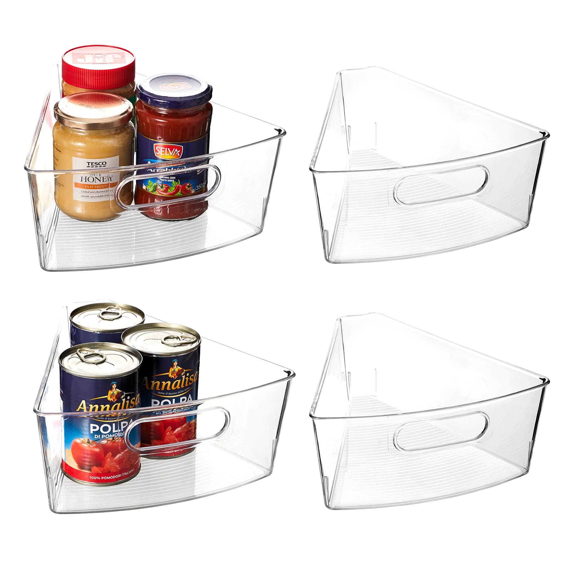 Lazy Susan Organizer, Set of 4 Clear Transparent 10.2” x 9.4” x 4” Plastic Corner Kitchen Cabinet Storage Bins, 1/8 Wedge, 4" Deep Containers - Food Safe, BPA Free