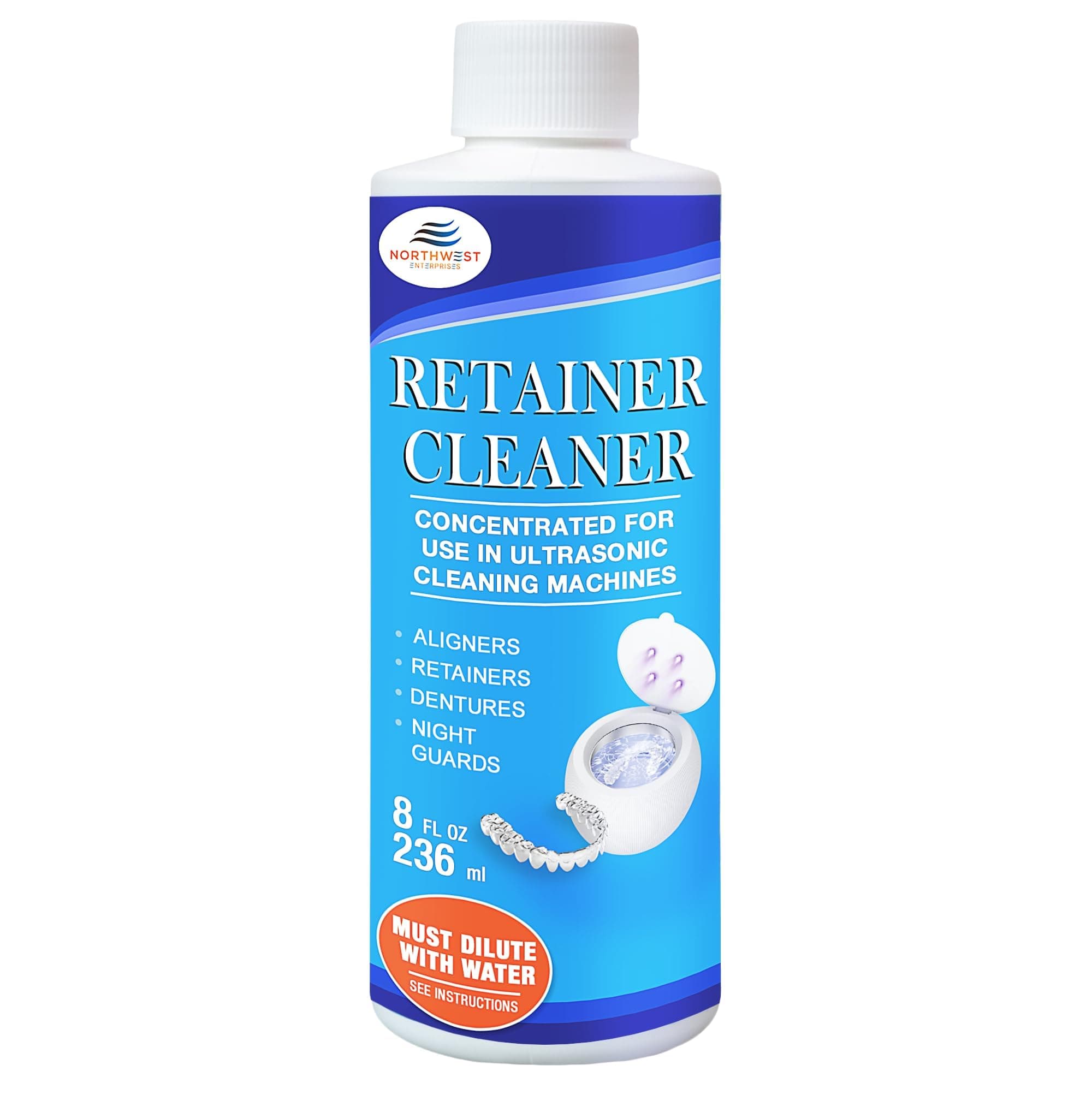 NORTHWEST ENTERPRISES Ultrasonic Retainer Cleaner Solution Concentrate for Ultrasonic Machines - Cleans Mouthguards, Invisalign & Nightguards - Odor, Stain & Discoloration Remover (8 oz)