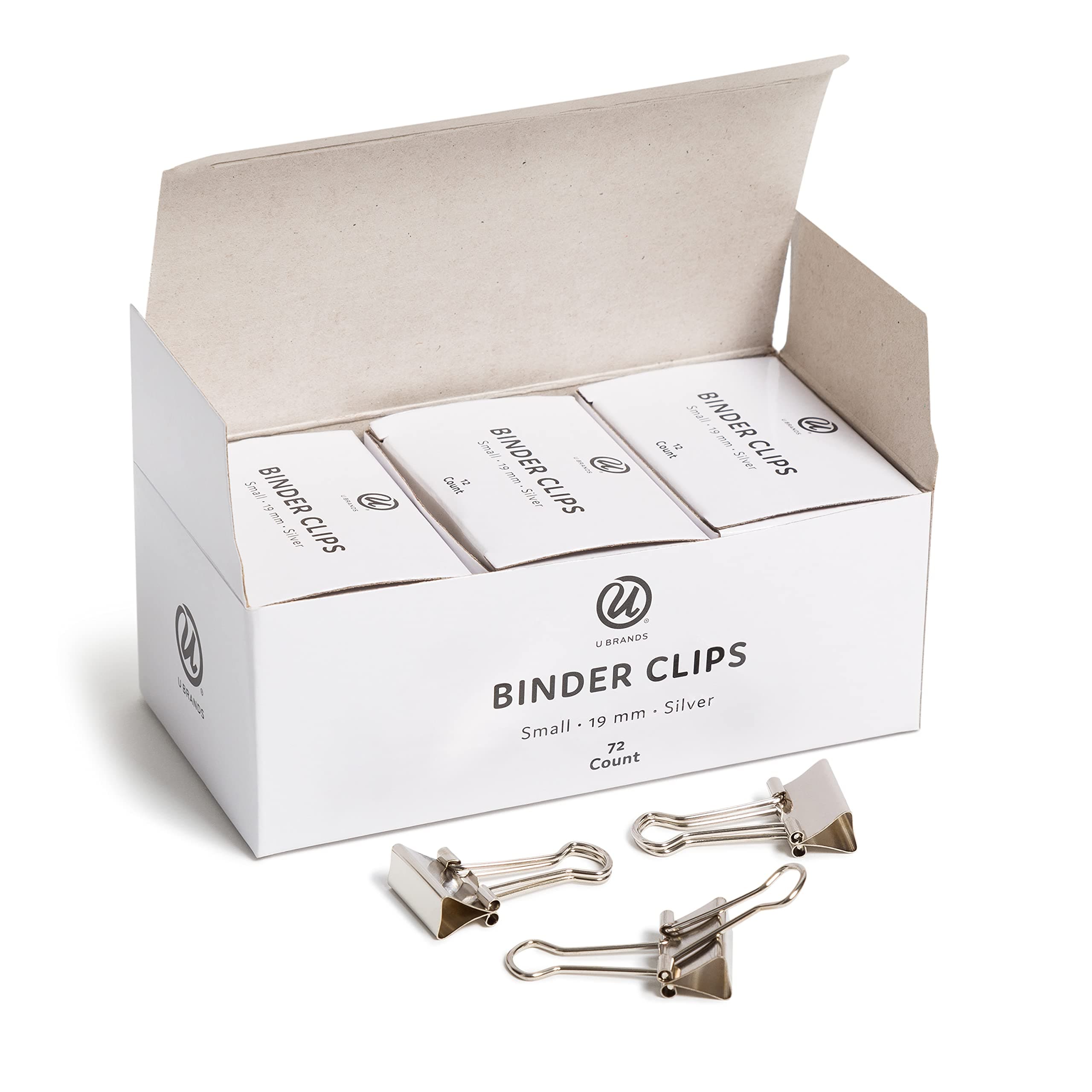 U BrandsSmall Binder Clips, Metallic Silver, Office Organization Supplies, 19mm, 72 Count