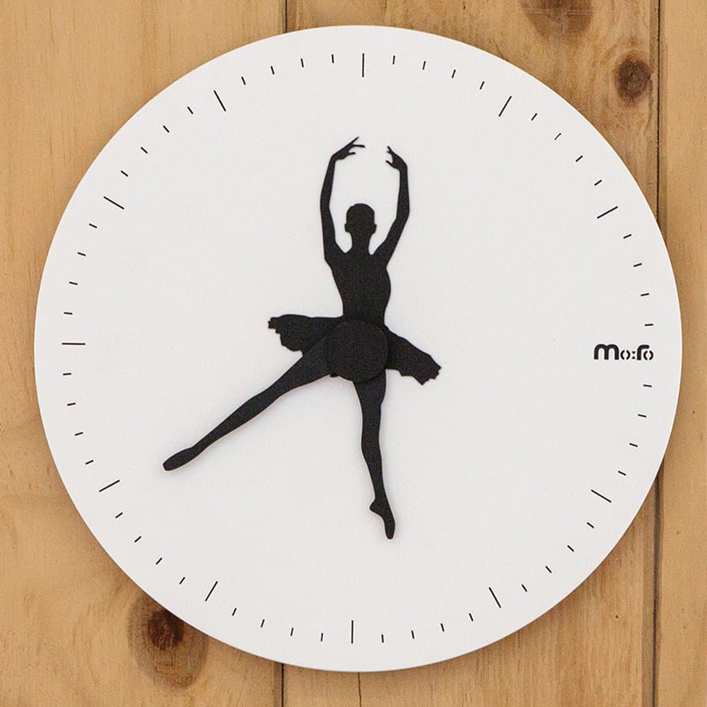 KKLOCK Wall Clock Mute Suzuki Movement Sweep Slient for Living Room Bedroom Kitchen AA Dancing girl Ballet without Arabic numerals 12 Inch Black and White (Battery not included) (White) [Energy Class A+]