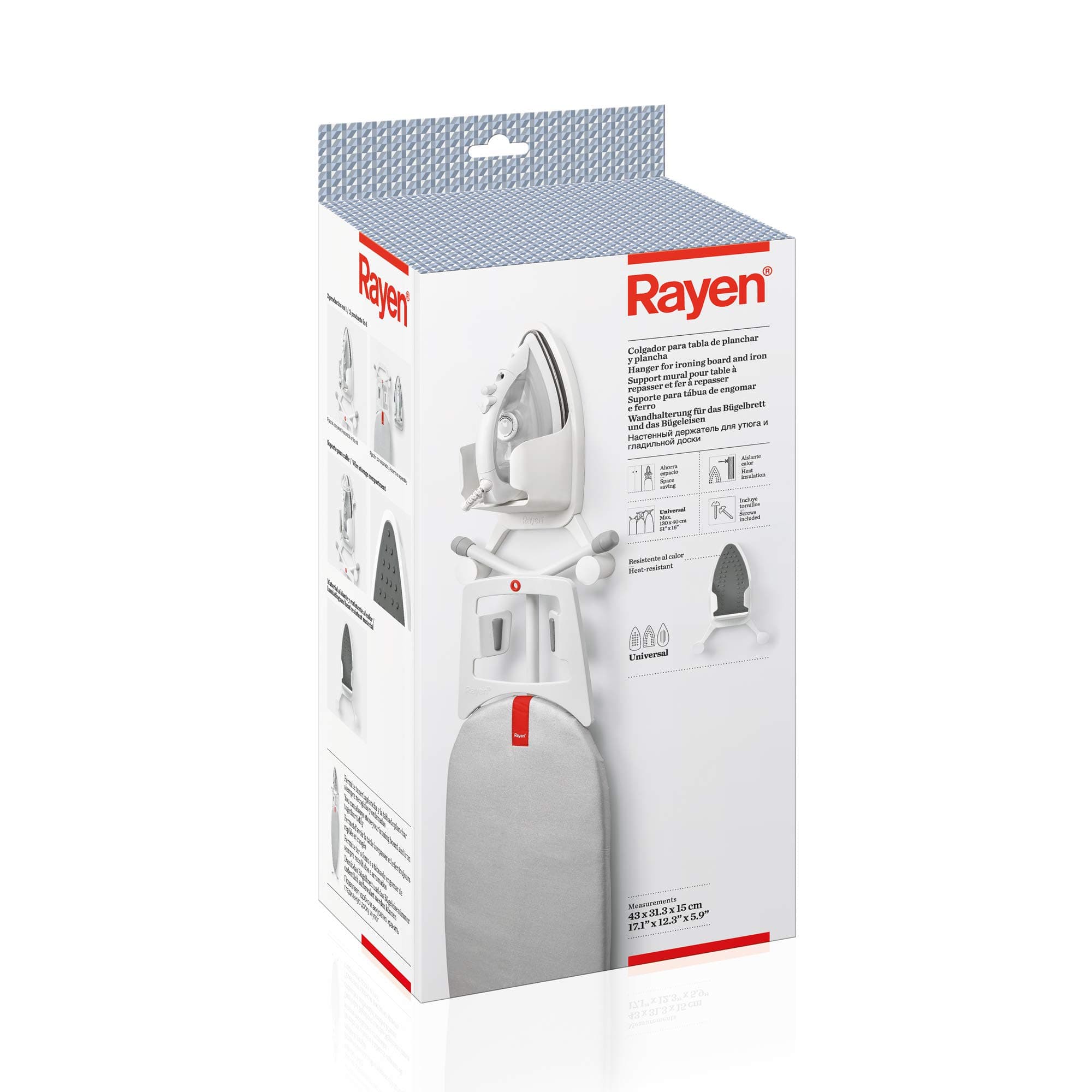Rayen | Ironing & Ironing Board Hanger | With Heat Insulator Universal | Measurements: 18.49 x 41.99 x 8.48 cm | White