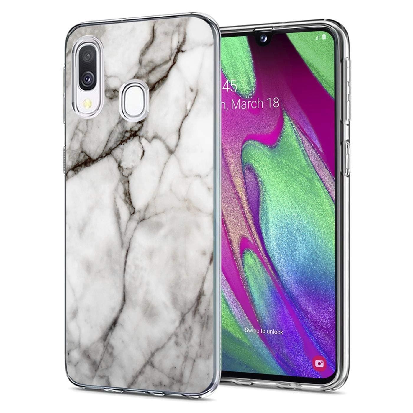 Verco Phone Case for Samsung Galaxy A40, Shockproof Bumper for Galaxy A40 Cover Silicone, Back Case clear with motive, marble