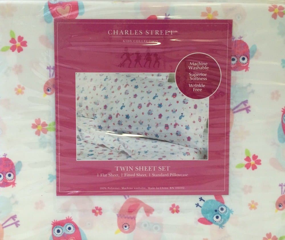 Charles Street Kids Collection Owl and Bird Sheet Set, Twin Size