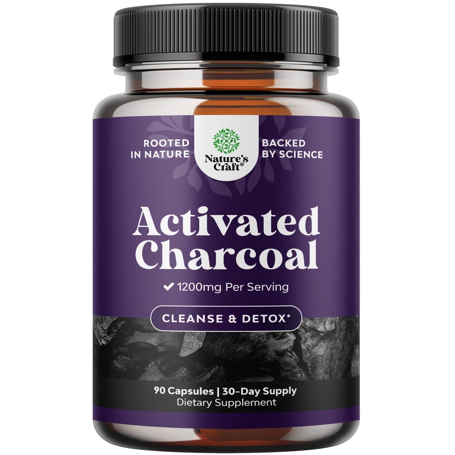 Activated Charcoal Pills Detox & Cleanse - Purifying Coconut Capsules with 1200 mg Per Serving for Bloating Relief - Active Detox Supplement for Body & Gut Health - 90 Count
