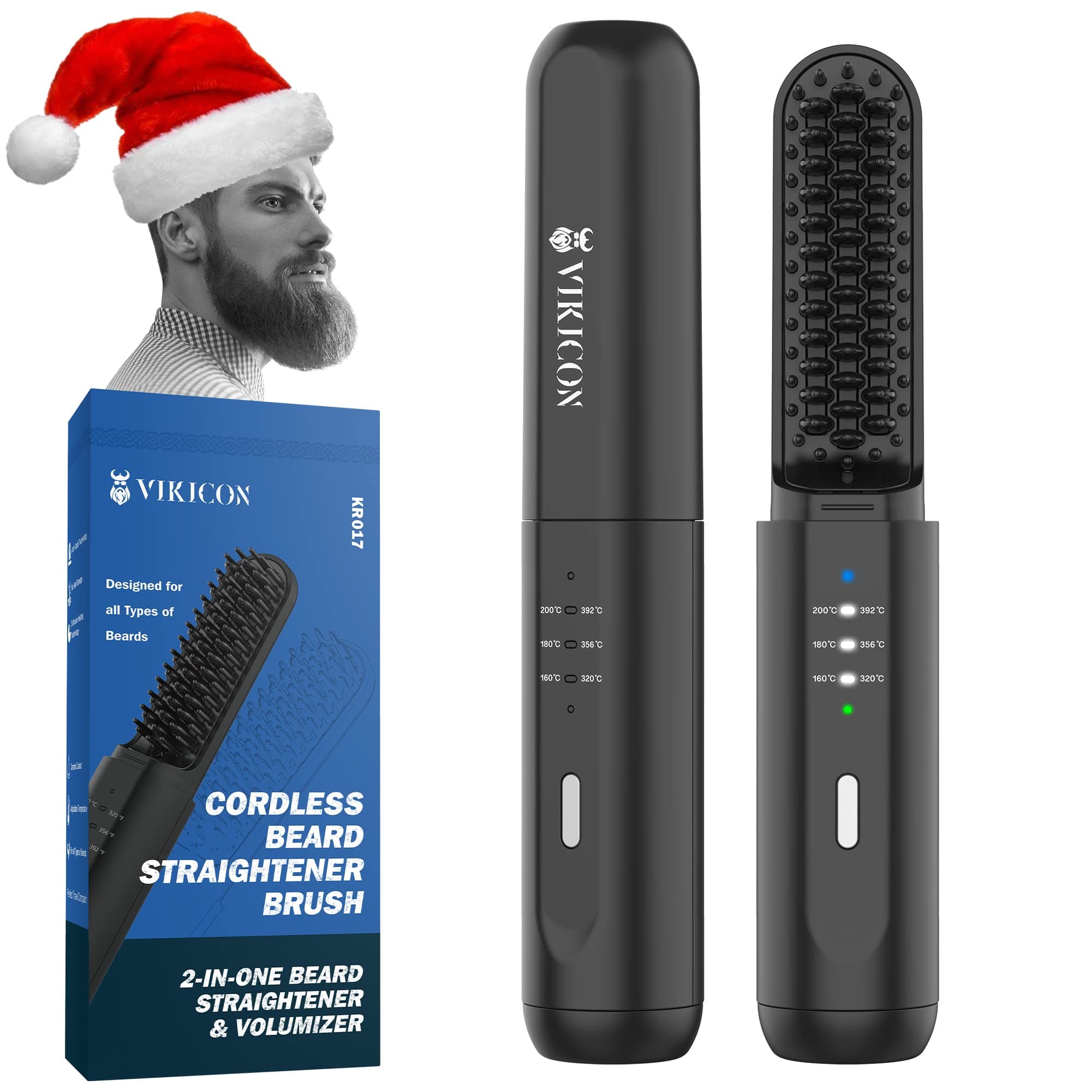 VIKICON Beard Straightening Heat Brush for Men: Cordless Beard and Hair Straightener Hot Comb, Mini & Anti-Scald & Auto Shut Off,Portable for Travel,Unique Gifts for Men